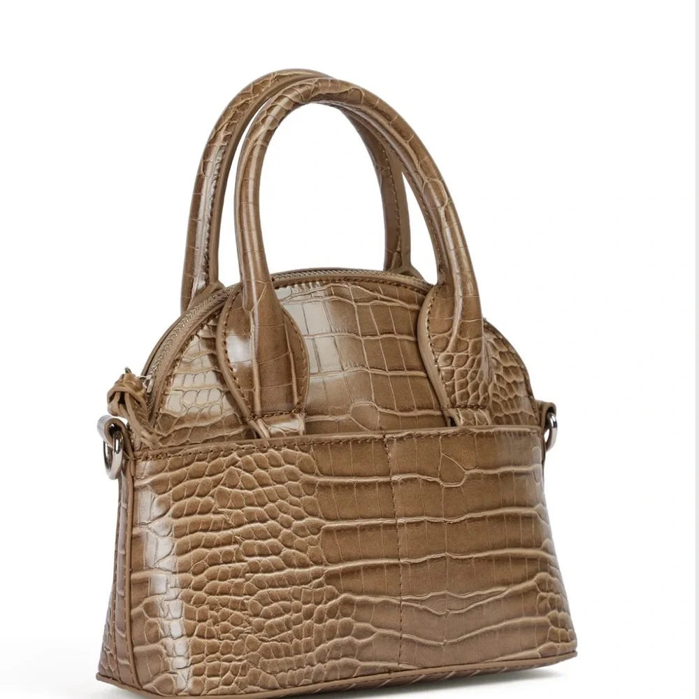 Zara Elegant Tan Crocodile-Embossed Handbag - Picture 7 of 14